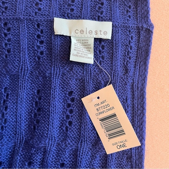 NWT Celeste Wool Cashmere Blend Blue‎ Pointelle Knit Cozy Infinity Scarf - Picture 2 of 10